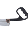 Kickass Metal Sheet Cutter With Dual Circular Edge Blades, stainless steel handheld cutter, side view of ergonomic handle
