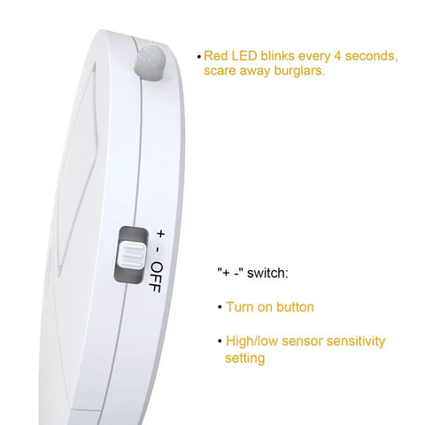 Side view of Ultra Thin Window Alarm With 120dB Loud Alarm And Vibration Sensor with LED light and sensitivity switch.