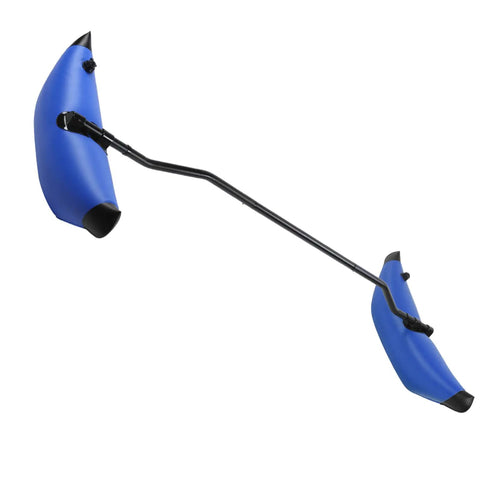 Inflatable Kayak Stabilizer Outrigger Kit With Dual PVC Floats For Canoe And Kayak No Fuss Easy Install Boat Balance Accessory For Fishing Standing Up And Choppy Water Durable Blue showing blue floats attached to black bar