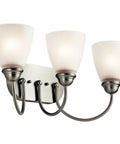 3 Light Vanity Light With Satin Etched Glass Shades in Brushed Nickel, Traditional Colonial style fixture, 20.25 inch