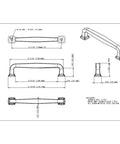 Technical drawing of 128 mm Center-To-Center Bar Pull in six finishes with dimensions for kitchen, bath, closet or furniture use.
