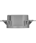 Gray PVC New Construction Ceiling Junction Box Non-Metallic J-Box For Wiring with nails visible, 2 hour fire rating.