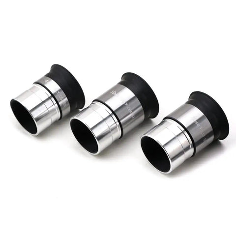 1.25 Inch Multi-Coated Telescope Eyepiece Set With Soft Eyecups 4mm 10mm And 20mm For Beginners And Pros on white background