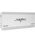 Side view of RP-75.4ABM 500 Watt Full Range Class AB 4 Channel Marine Amplifier with waterproof circuit board and rustproof chassis.