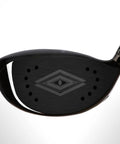 Aerodynamic Titanium Golf Driver For Men Featuring Slotted Carbon Shaft And Rear Mass Weighting built for precision striking, close-up view of clubface.