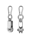Stainless Steel Snatch Rigging Pulley Wheel Heavy Duty Rope Pulley Blocks With Carabiner For Rigging And Lifting Gym Equipment Two Pack 1.34 Inch Wheel Diameter