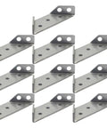 10 Pack Stainless Steel Trapezoid Corner Brackets for Shelves and Cabinets, heavy duty supports with porous positioning, 10 pieces displayed
