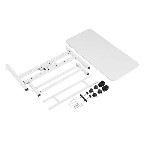 Rolling Ergonomic Standing Desk With Smooth Wheels Adjustable Height Desktop Laptop Workstation components on white background.