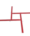 Slick Adjustable Aluminum Router Template Guide Rail System For No Sweat Curved Trimming And Tight Custom Groove Depth Control In Any Woodworking Shop, showcasing red aluminum rails for precise cutting.