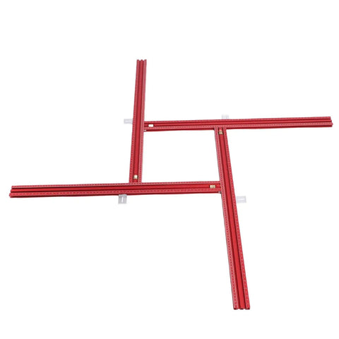 Rock Solid Aluminum Router Template Adjustable Square Guide Zero Drag Glide Track Saw Joiner layout with red aluminum frame.