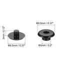 Top Shelf Black Plastic Chicago Screws 50 Piece Set Binding Posts M5x3mm Press On Buckles for leather crafting, showing size dimensions.