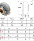 Technical diagram of 25Nm Magnetic Powder Brake With Hollow Shaft 25mm Center Distance 90mm DC 24V 1500RPM Max Speed.