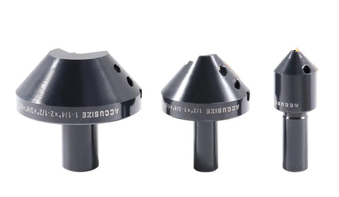 Three Piece 82 Degree Carbide Indexable Countersink Set With Inserts For One Quarter Inch One Half Inch And One And One Quarter Inch Shanks
