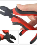 Close-up of red and black nippers from 26 Piece Gundam Model Tools Kit For Builders DIY Friendly Set with ergonomic grip, used for model crafting.