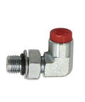 Fuel pressure tester adapter elbow, LVOUP compatible for Ford Powerstroke 7.3 diesel, metal with red cap (side view)