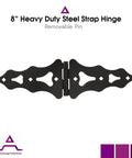 Heavy Duty 8 Inch Strap Hinges Decorative And Traditional Style For Wood Gates Sheds And Barn Doors Zinc Plated Black Finish