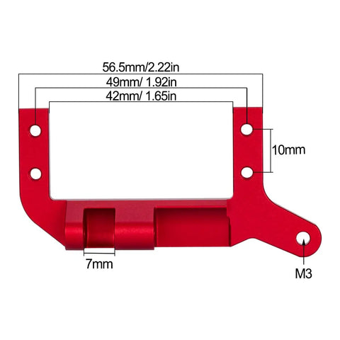 Beefy Axle Mounted Servo Bracket For 1 To 10 RC Crawler, red CNC 7075 Aluminum, with specific measurements shown, side view