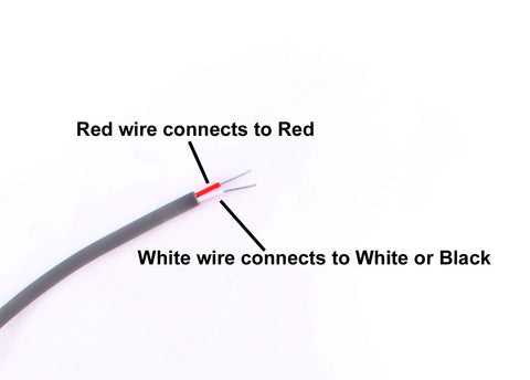 Optimum Pool Technologies temperature sensor wire, two-conductor cable with red and white stripped ends (close-up).