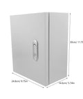 Plastic Electrical Junction Box And Distribution Cabinet 25x30x14cm with vertical lockable control panel enclosure, side angle view.