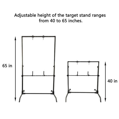 Adjustable Archery Target Stand For Bag Targets And Foam Blocks With Four Hanging Points Rugged Pro Grade Hooks shown at 40 to 65 inches