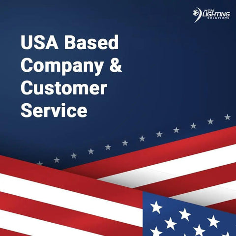 Patriotic design with USA Based Company & Customer Service text on American flag backdrop.