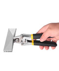 Hand holding Heavy Duty Sheet Metal Bender Pliers 150mm Straight Style for bending thin metal, chrome vanadium construction and easy grip.