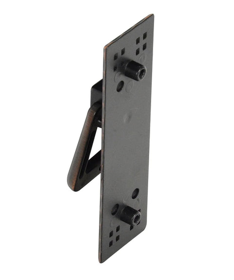 Side view of Vertical Mission Pull in Oil Rubbed Bronze for cabinets and drawers, showcasing the ergonomic design and single-hole mount.