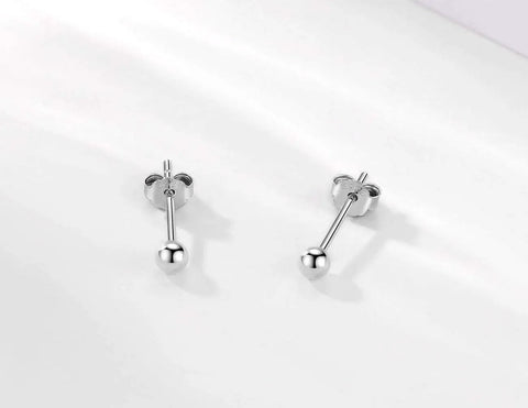 Sterling Silver Stud Earrings Unisex 3mm Small Round Ball Hypoallergenic Jewelry for Women and Men, Easy Everyday Wear, Low Key Minimalist Style, Durable Nickel Free Gift Idea shown front view