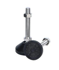 Hella Sturdy Four Piece Leveling Feet Kit Swivel Base Adjustable Threads Non Slip Rubber Bottoms for Furniture and Appliances showing black rubber feet and metal screws.