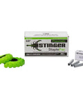 Heavy Duty 5/8 Inch Roof Cap Staples Built Tough To Lock Down Housewrap And Seal Moisture Out 2000 Piece Box with green strips and staples.