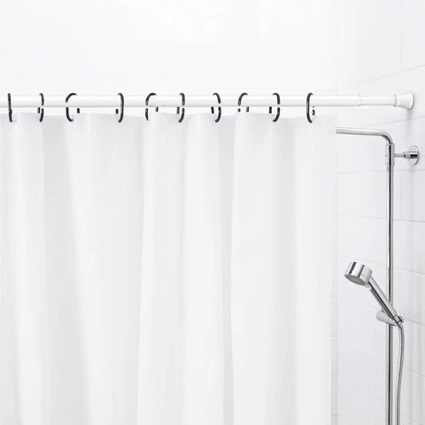 Pair Of Adjustable White Spring Tension Curtain Rods 28 To 48 Inches No Drill No Tools Easy Install Non Slip For Windows Doors Bathrooms And Doorways Anywhere installed in bathroom