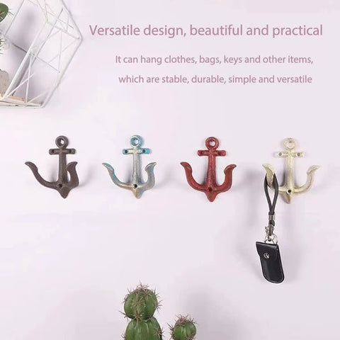 Badass Vintage Cast Iron Nautical Anchor Wall Hooks For Bathrooms And Closets Hella Sturdy Marine Style Coat Towel And Hat Hanger Racks With Hardware Included Real Sharp Coastal Farmhouse Bedroom Decor Ready When You Are, four hooks in various colors.