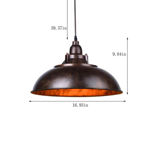 Industrial Nautical Barn Pendant Light With Rustic Bowl Shape Ceiling Fixture On Chain in rust finish, 16.93 in wide
