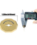 Heavy Duty Replacement Blades For Worx ZipSnip Electric Scissors, 1.58in titanium rotary cutter being measured with calipers.