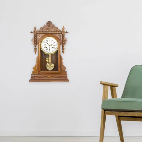 Metal Clock Pendulum Replacement Part 8.26 x 3.54 Inch For DIY Wall And Grandfather Clocks Stable Swinging Motion shown on wall clock.