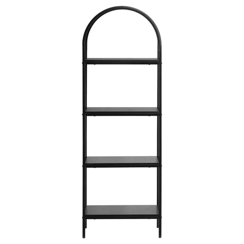 Rustic Vintage 4-Tier Arched Metal Storage Bookcase Freestanding Open Shelving Unit For Living Room Bedroom Office Organization Industrial Dope Display Rack, black metal frame, empty