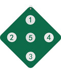 Front view of Five-Target PU Leather Fencing Practice Panel, Double-Sided Wall Mount Target for Epee Training with numbered zones.