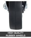 Tough As Nails 5 Inch Caster Wheels 4 Pack With Dual Locking Brakes For Heavy Liftin Jobs close-up view of black rubber wheel.