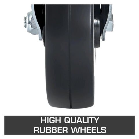 Tough As Nails 5 Inch Caster Wheels 4 Pack With Dual Locking Brakes For Heavy Liftin Jobs close-up view of black rubber wheel.