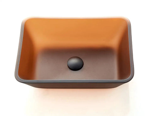 Star Gold Camelia Series Rectangular Tempered Glass Vessel Sink For Bathroom, Tea Matte Finish, top view above counter