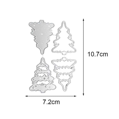 4 Piece Christmas Tree Metal Die Cutting Set For Scrapbooking And Card Making, Silver Carbon Steel Stencil Dies, 10.7x7.2 cm