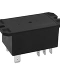 Black DPDT 12V DC 30A power relay for general-purpose applications, dual pole double throw with 12 volts coil and high current switching.