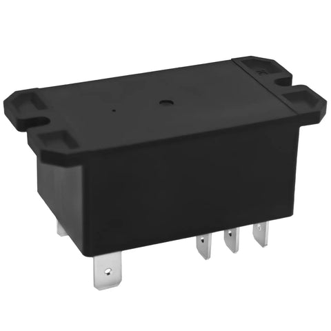 Black DPDT 12V DC 30A power relay for general-purpose applications, dual pole double throw with 12 volts coil and high current switching.