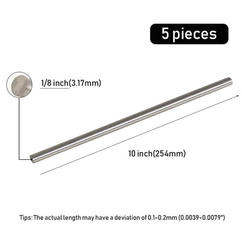 Heavy Duty Five Piece 304 Stainless Steel Rod Set 0.125 Inch Diameter 10 Inch Length For DIY Crafts Metalworking And Industrial Projects