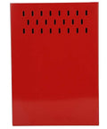 Premium Red Coffee Knock Box For Espresso Grounds With Cushioned Rubber Rod And Antislip Base, sleek red finish and perforated top view.