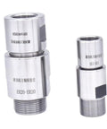 Front view of two silver ER collet thread adapters (ER20-ER20 and ER11-ER11) for engraving machine spindle.