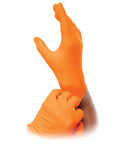 Hand wearing Orange Lightning Gloves OR-L Large Work-Ready For Industrial Medical Food Service And General Use First Responder Grade