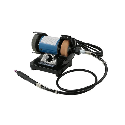 A Straight Up Rock Solid Mini Bench Grinder With A Beefy 150W Engine And Adjustable Speed for smooth polishing and sanding.