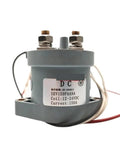Heavy Hitter 150 Amp DC Contactor Relay For EV Chargers And Solar Storage showing a gray relay with wire connections.