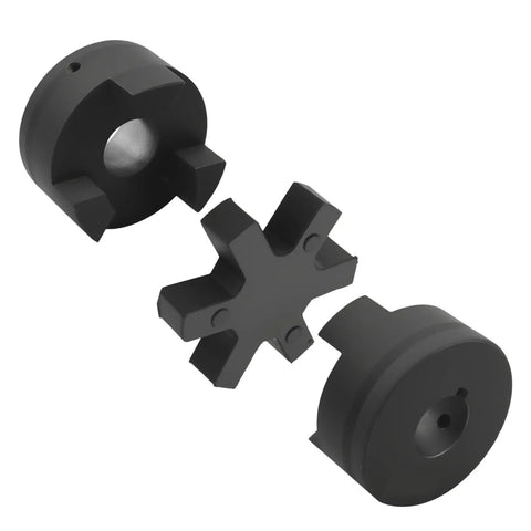 Rugged L Jaw Coupling Set Three Quarter Inch To Three Quarter Inch Flexible HT250 Steel Construction With Buna N NBR Rubber Spider For Log Splitters Hybrid Equipment Industrial Agricultural Use, exploded view